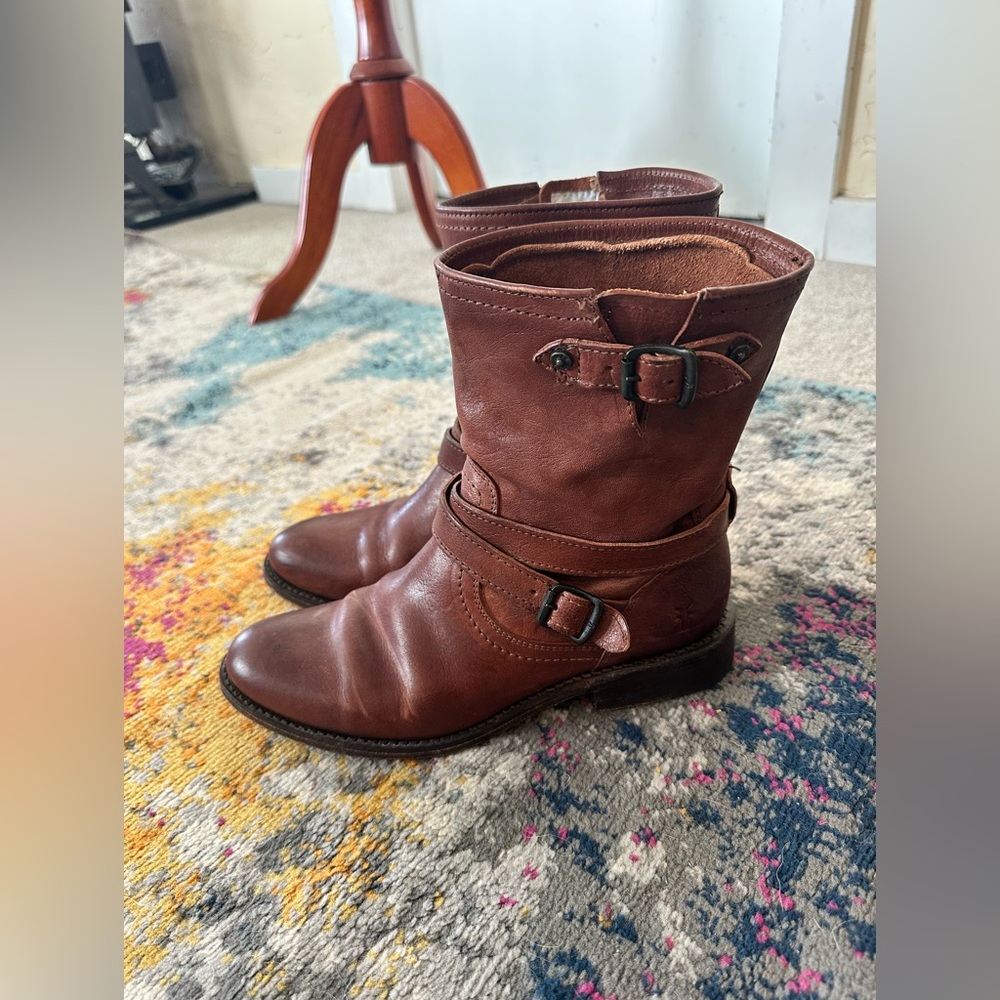 Frye Chocolate Brown Engineer Boots Leather Size 8.5 Womens